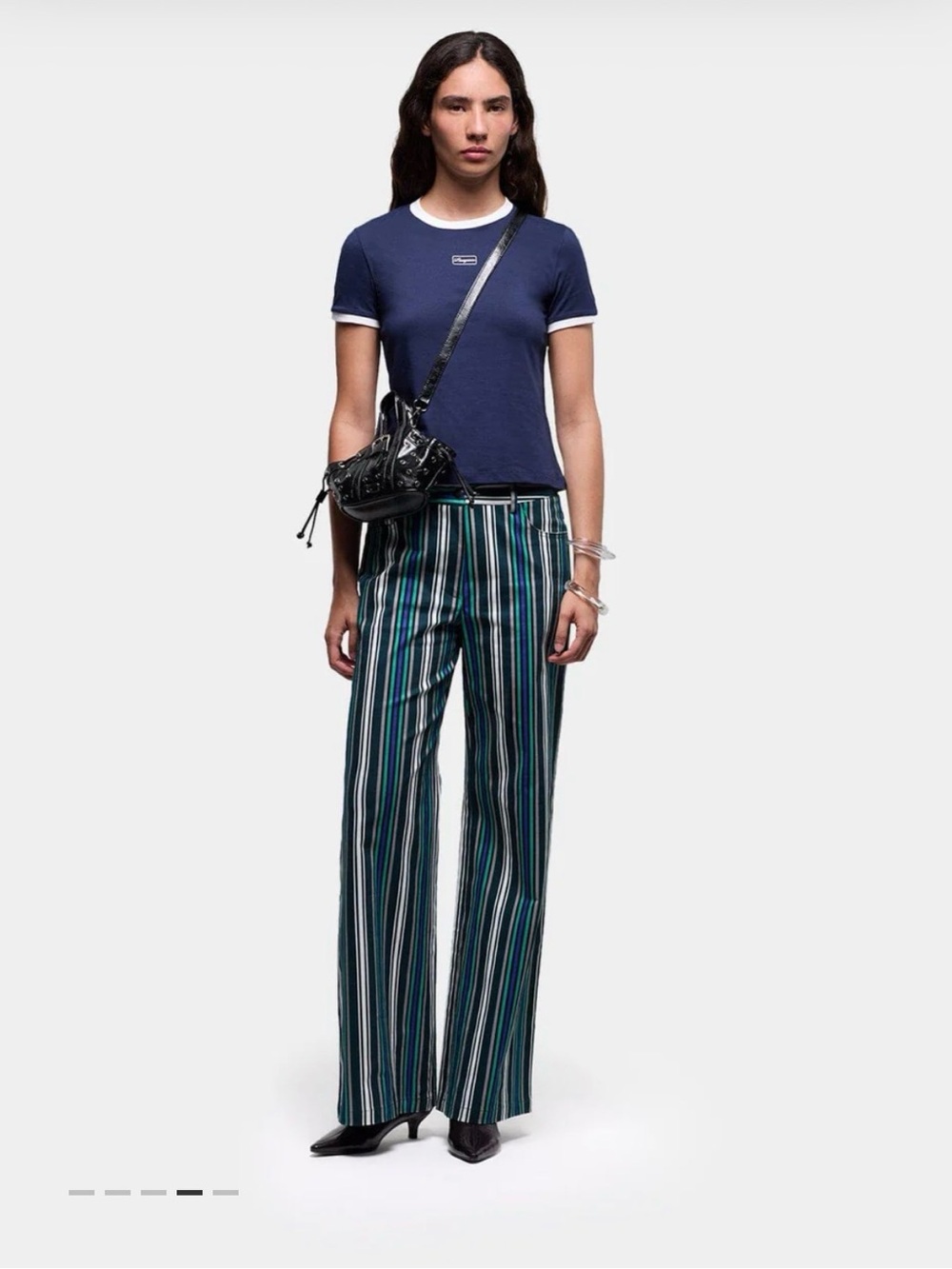 LAAGAM Leroy Teal Green Striped Twill Pants Wide Leg Small Multi Color NWT